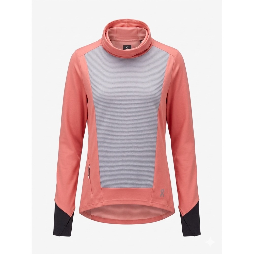 On Running Weather Shirt Womens L Coral Grey High Neck Pullover Top Gorpcore